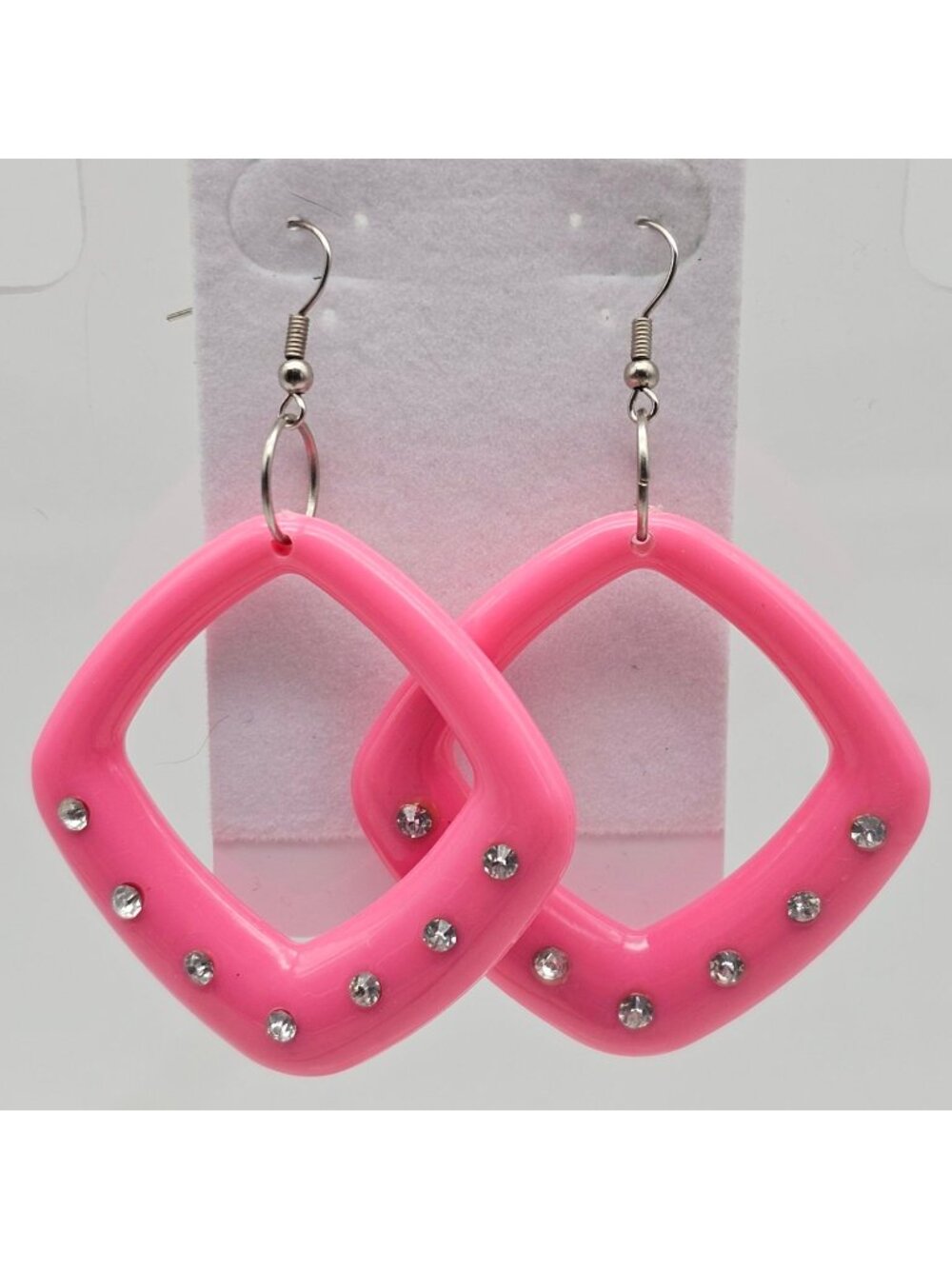 Pink Rhinestone-Studded Square Dangle Earrings Lightweight Stylish Retro Jewelry